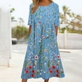 thumbnail image 2 of Wycnly Dresses for Women 2024 Summer Plus Size Casual Loose Pleated Swing Pocket Tunic Sundress Floral Print Elbow-Length Crewneck Long Formal Dresses for Women Blue XL, 2 of 4