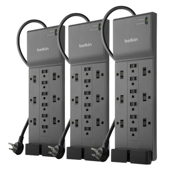 Cable Belkin Power Strip de 12 salidas, 8 pies, 3,940 julios, paquete de 3