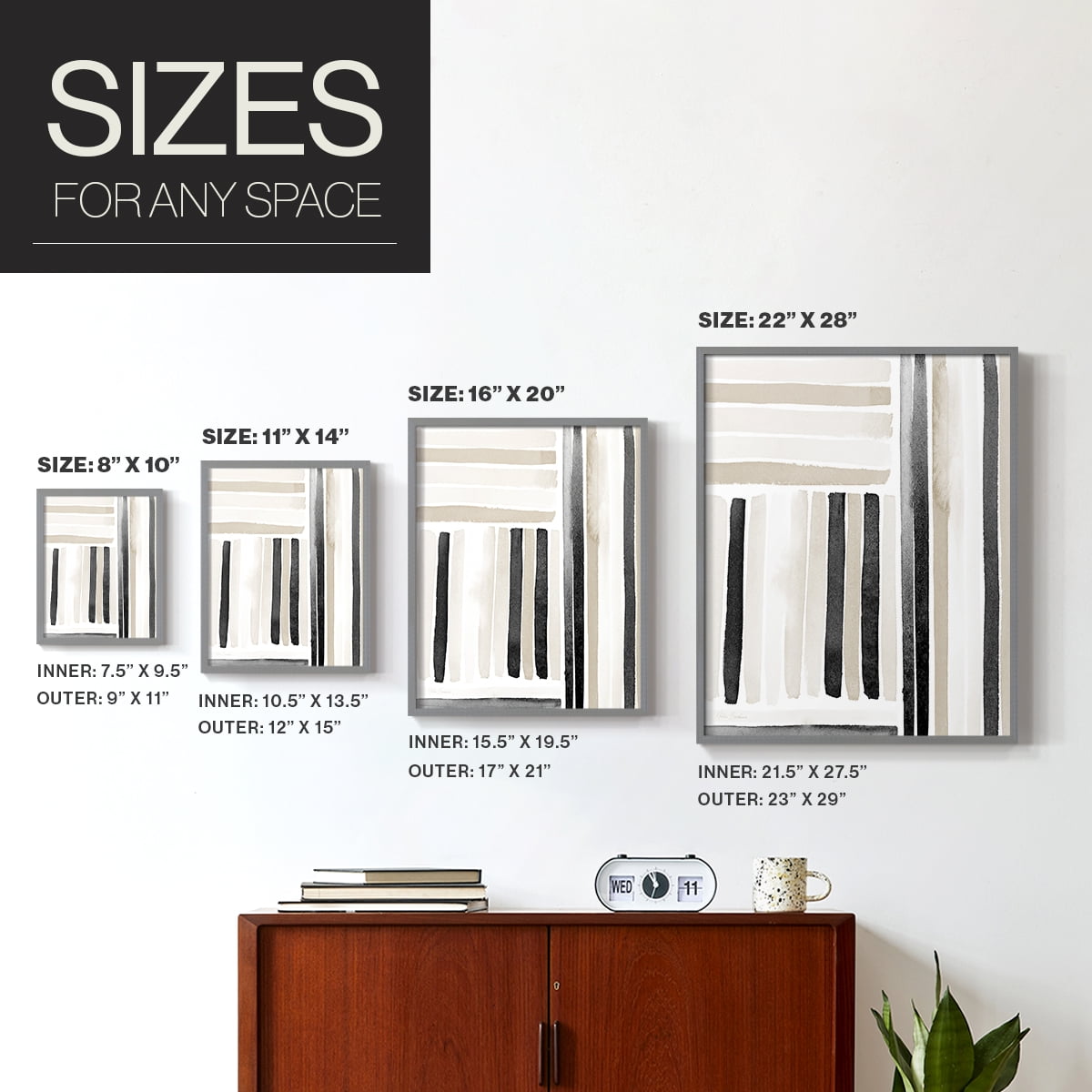 Neutral Lines I in Gray Solid Wood 16 x 20 Framed Print
