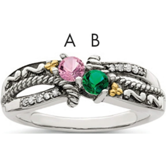 14K/Silver Two-Tone Sterling Silver & 14K Two-Stone And Diamond Mother's Ring Semi-Mount (Size 9) Made In Thailand qmr39/2-9