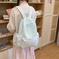 thumbnail image 4 of Floral School Backpack with Zippered Side Pocket, Multi-pocket Schoolbag, Waterproof Bookbag for Women College (Light Blue), 4 of 6