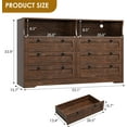 thumbnail image 4 of YUSAZENS Chests of Drawers, 55" Wide Dresser with 2 Open Storage, Closet Organizer TV Stand,Wooden 6 Drawer Dresser for Bedroom with Led Light and Charging Station,for Bedroom, Living Room, Brown, 4 of 8