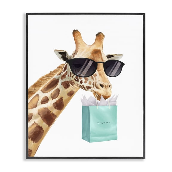 Stupell Industries Eclectic Glam Fashion Giraffe Animal Blue Black Framed Giclee Art, 11 x 14, by Ziwei Li