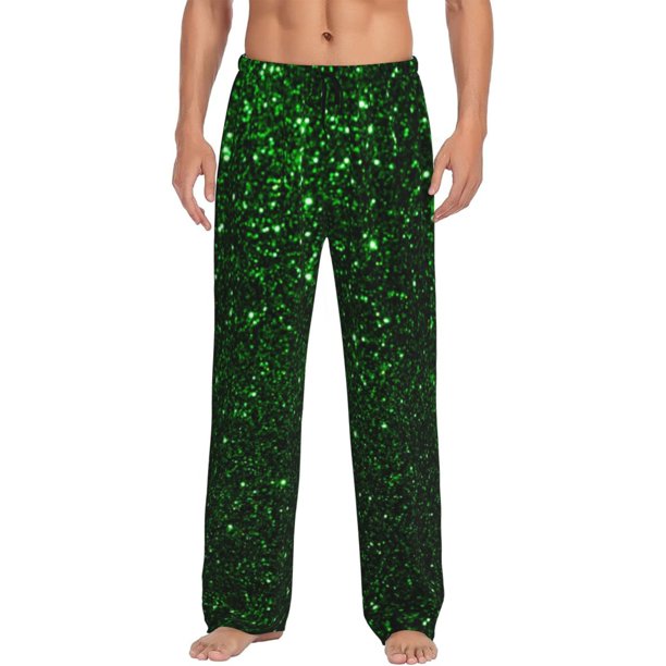 Balery Green Sparkling Pantalones de pijama para hombre, pijama ultraligero, pantalón de descanso-Small