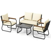 Gymax Set Of 4 Patio Furniture Set w/Tempered Glass Coffee Table PE Wicker Rattan Chairs