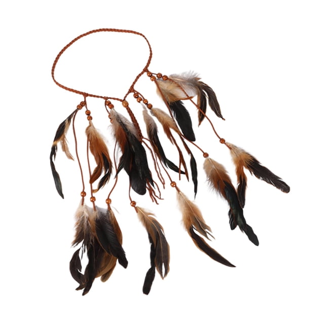 Diadema de plumas artificiales estilo bohemio para fiestas, festivales y Halloween. Marrón