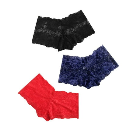 KVMeteor Women Lace Underwear Seamless Low Rise Boyshorts Panties Thons 3-Pack
