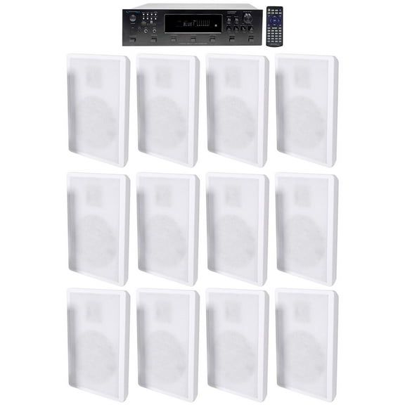 Technical Pro Technical Pro H12X500Ubt 6000W 6-Zone 12-Speaker Bluetooth Home Theater Receiver Receiver Bundle With 2 Rockville Rockslim White Home Theater 5.25" 240W Easy Wall Mount Slim Speakers Sp