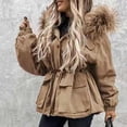 thumbnail image 4 of ZMHEGW Women Coats Daily Plus Size Winter Lapel Collar Long Sleeve Vintage Thicken Warm Hooded Thick Padded Outerwear Fall Jackets, 4 of 7