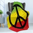 thumbnail image 4 of Rasta Soft Flannel Fleece Throw Blanket, Grunge Style Watercolor Design Flag Colors Hippie Peace Sign, Cozy Plush for Indoor and Outdoor Use, 70" x 90", Yellow Black, by Ambesonne, 4 of 5