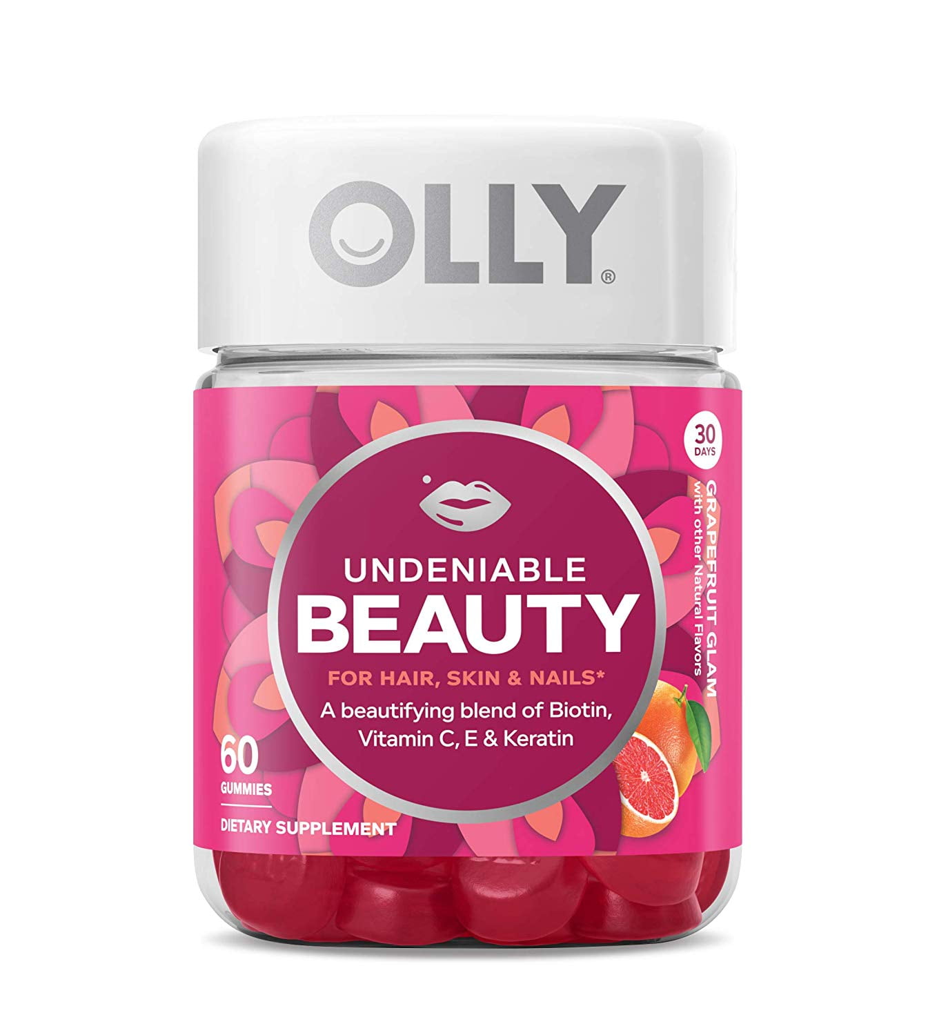 OLLY Undeniable Beauty Gummy, 30 Day Supply (60 Gummies), Grapefruit