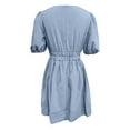 thumbnail image 4 of DGMIOCS Women's Dress for Summer A-Line V-Neck Puff Sleeve High Waist Swing Dress for Everyday and Elegant Yet Relaxed Blue XL, 4 of 4