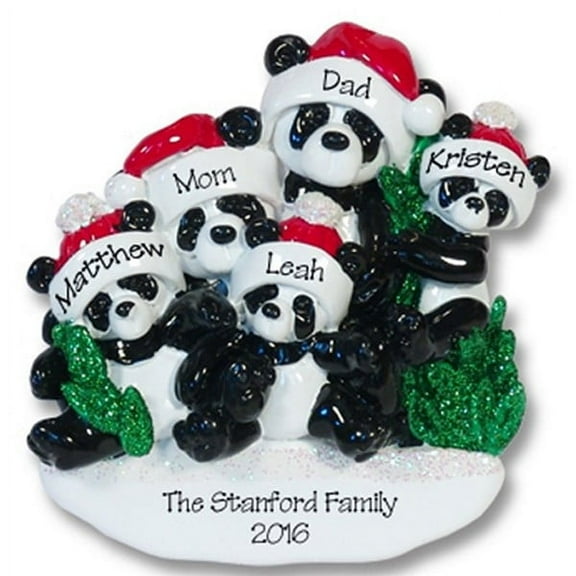 Panda Bear Faimily of 5 Personalized Christmas Ornament