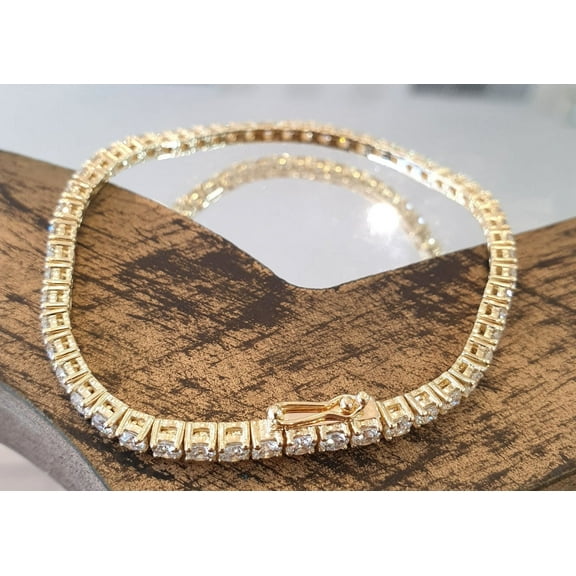 Women's 11Ct Natural Moissanite Round Cut Tennis Bracelet in 14K Yellow Gold Plated