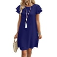 thumbnail image 2 of Women's Summer Dresses Ruffle Sleeve Round Neck Loose Swing Sundresses with Pockets Plain/Print Navy Blue L, 2 of 7
