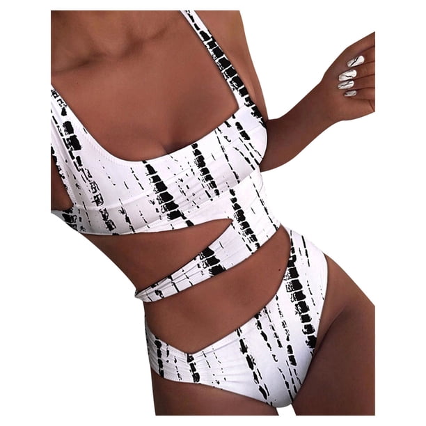 Gibobby Trajes de baño mujer una pieza Traje de baño de una pieza para mujer Traje de baño Recorte Bikini Estampado Push-Up Trajes de baño Tankinis Set(Blanco,CH)