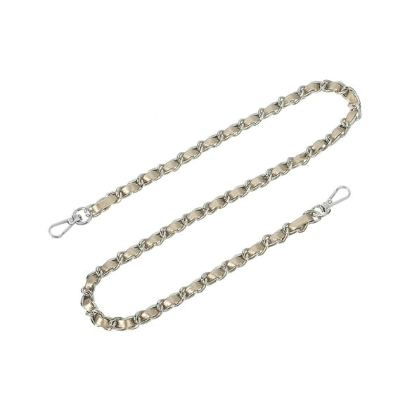 Uxcell Purse Chain Strap, 24" Leather Iron Flat Chain Strap Handbag Chains Purse Straps for Shoulder Bags Replacement Strap (Gold Strap   Silver Chain)
