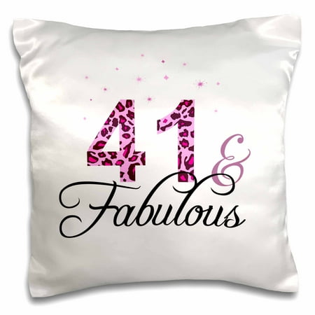 3dRose 41 and Fabulous - fun girly birthday gift - black and hot pink leopard print pattern bday diva text - Pillow Case, 16 by