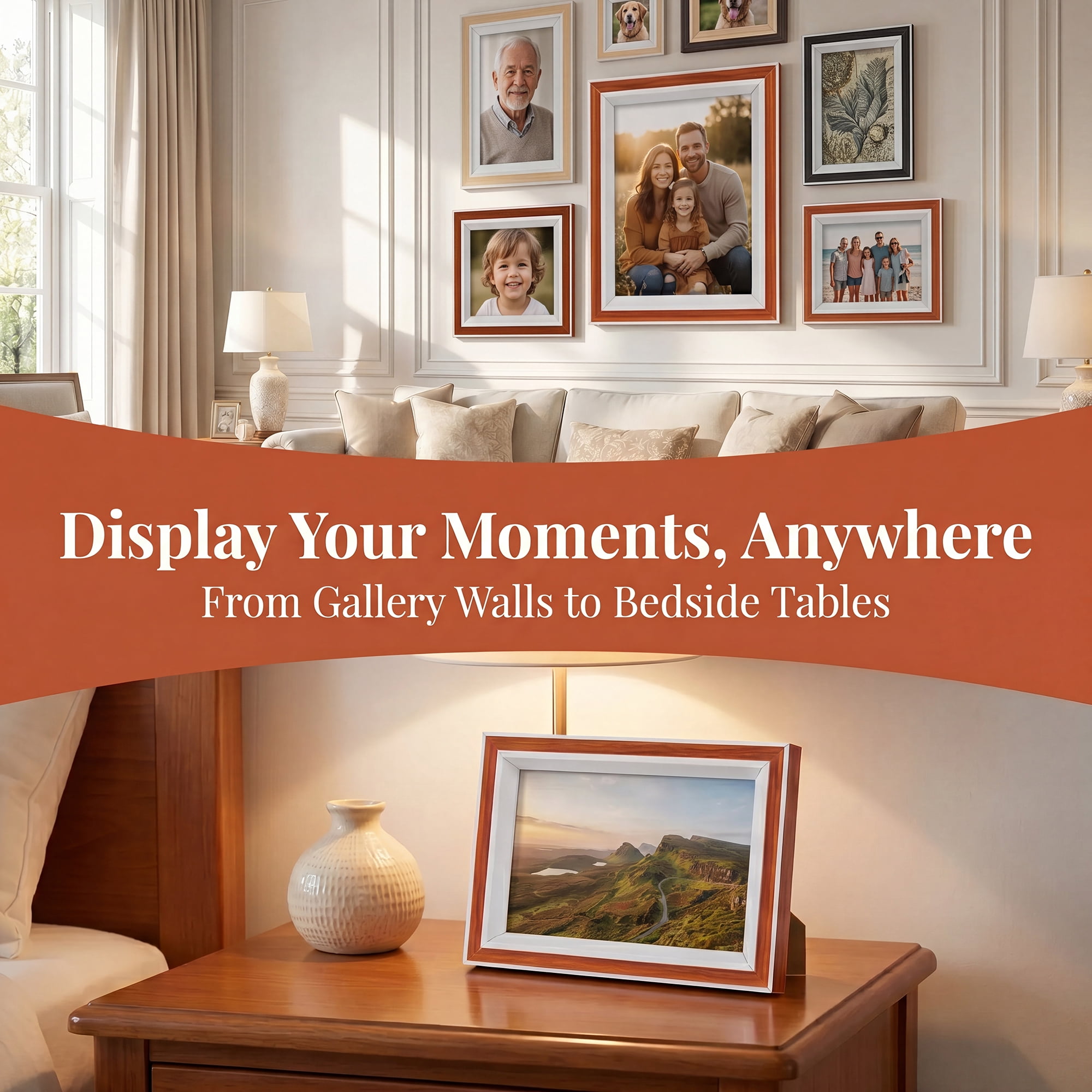 Unique Bargains Classic MDF Wood Picture Frame for Wall Mounting Orange-Red 4" x 6"
