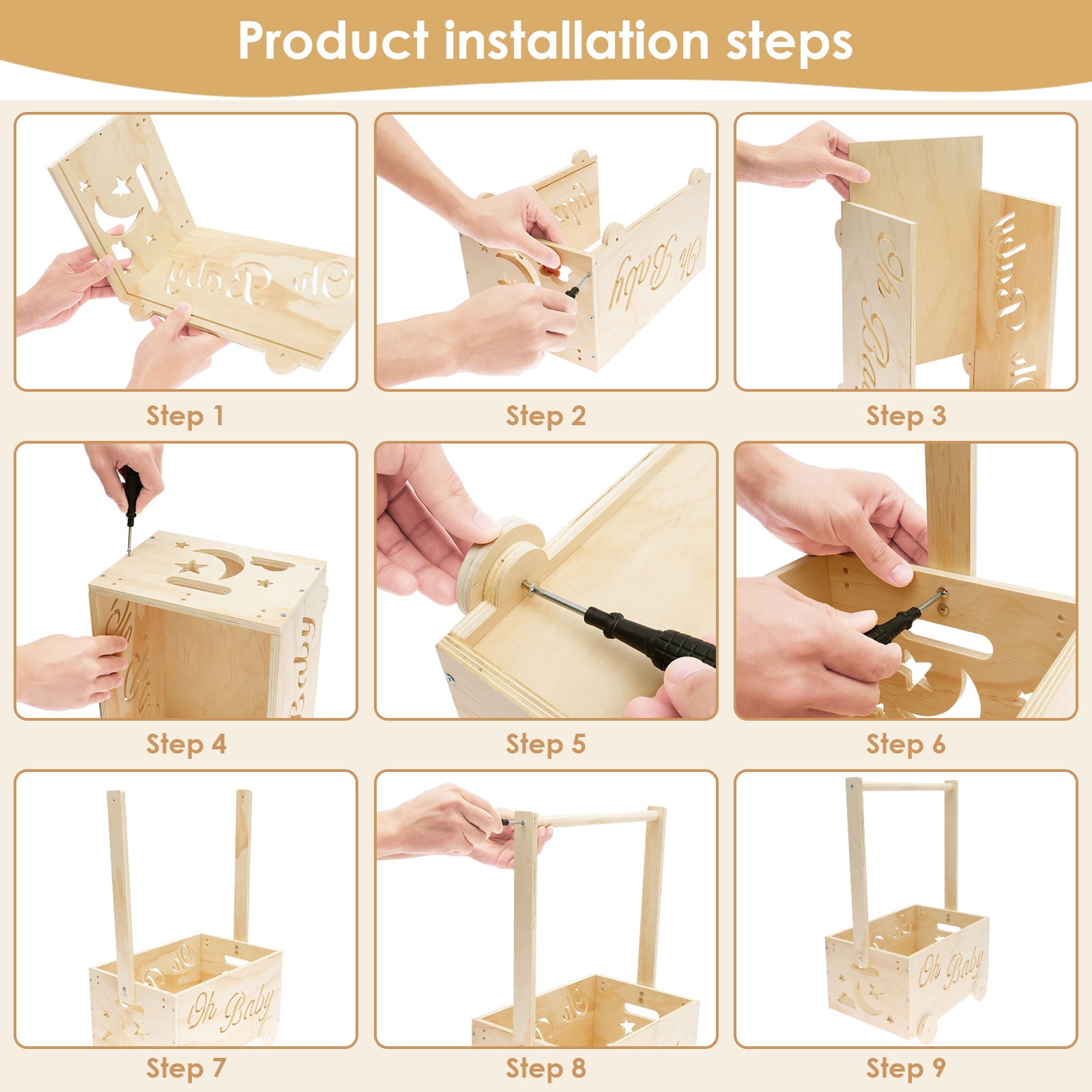 Wooden Baby Shower Crate Closet with Wheels Creative DIY Baby Shower Present Basket with 6 Hangers for Clothes Toys