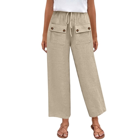 Inleife Women's Wide Leg Pants Women's Solid Color Elastic Waist Drawstring with Pocket Pants