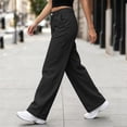 thumbnail image 6 of ZHYou No Boundarie Women's Cargo Wide Leg Pants High Waist Straight Casual Loose Fit Workwear Trousers with Flap Pockets,Black,Size M, 6 of 8