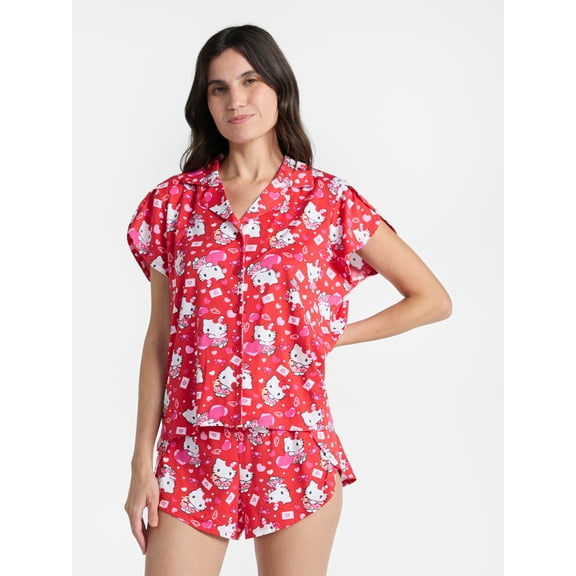 Hello Kitty Women's Valentine's Day Shorty Pajama Set, 2-Piece, Sizes XS-3X