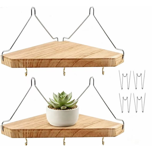 2-Pack Fabric & Wood Corner Shelf with Hooks, Wall-Mounted Cubicle Storage for Desk & Office Decor