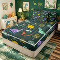 thumbnail image 3 of meiyoeat Cute Dinosaur Zipper Full Size Comforter Sets with Fitted Sheet and 2 Pillowcases for Kids Boys, Green Prehistoric Animal Zipper Bedding Set for Bedroom, Colorful Star ReversibleB, 3 of 6