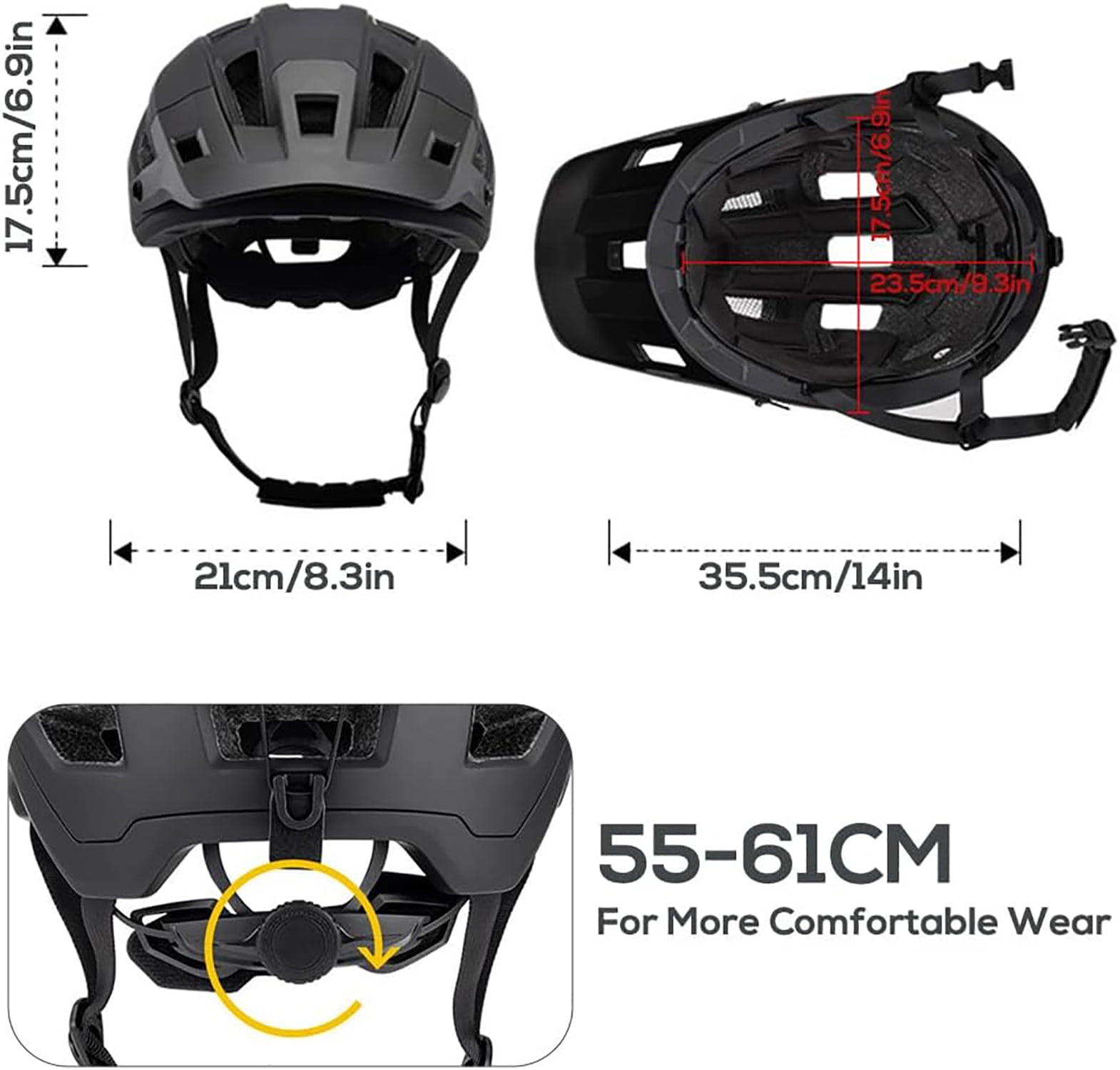 Ruiya Adult Bike Helmet  White Adjustable Dial Removable Visor Ventilation Cycling Helmet 55-61cm