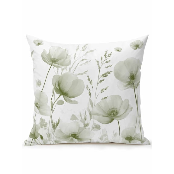 Waterproof Outdoor Throw Pillows with Inserts 16"x16", Sage Green Spring Floral Soft Decorative Pillowcases for Couch Bedroom, Summer Botanical Watercolor Vintage Pillow Covers for Sofa Living Room