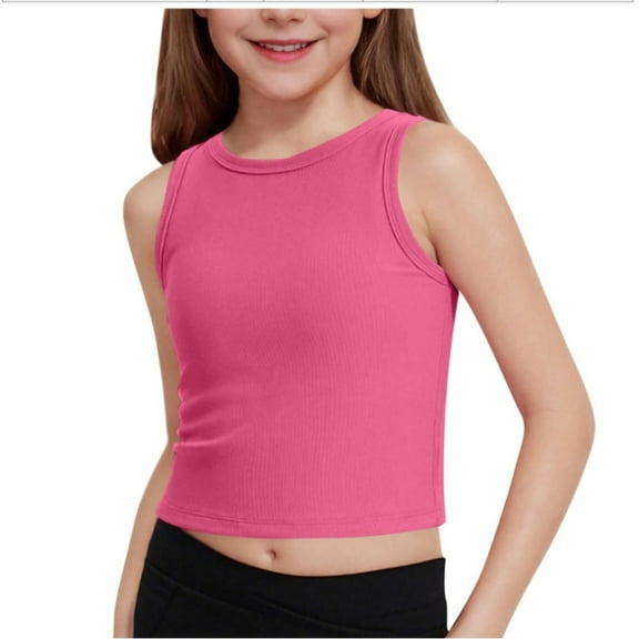 TYGHBN Girls Tank Tops Kids Athletic Tank Ribbed Knit High Neck Crop Tops for Gym Yoga Kids Blank T Shirts Short Sleeve Shirts Girls 3 T Clothes Toddler Tops Blouse for Baby Girl Toddler Girls