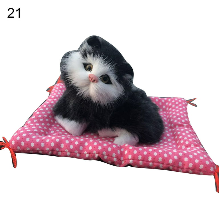 Flmtop 1 Pc Simulation Cute Cat Kitten Sound Plush Doll Toy with Sleeping  Mat Home Decor