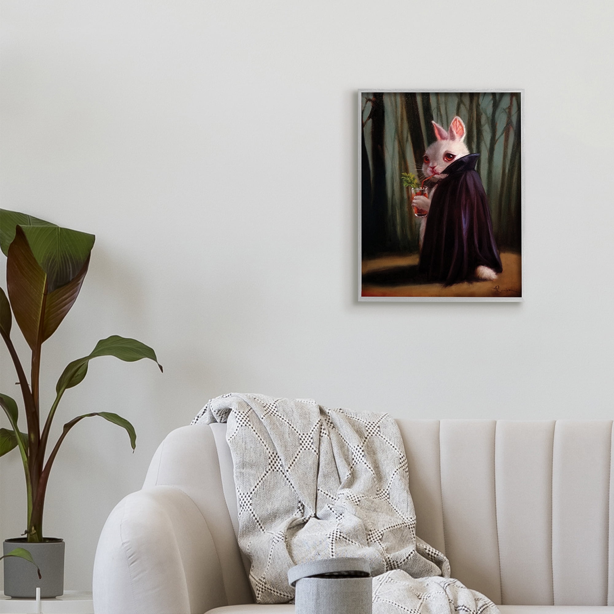 Stupell Industries Vampire Rabbit Drinking Bloody Mary Dark Forest,16 x 20,Designed by Lucia Heffernan
