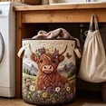 thumbnail image 6 of SHENGXINY Large Capacity Laundry Basket Cow Floral Printed Quilted Fabric Storage Basket Embroidery Style Organizer With Comfortable Carrying Handles, 6 of 7