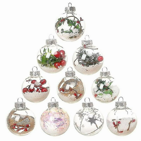 10 Pcs Christmas Bulb Ornament Balls Clear Plastic Glass Ball Fillable Unbreakable Shatterproof Hanging Tree Ornaments