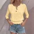 thumbnail image 6 of Miluxas Women's 3/4 Sleeve Solid Color Casual Tops Solid Color V Neck Loose Fit Shirts Yellow XL(XL), 6 of 8