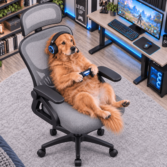 JaxSteam Ergonomic Office Chair High Back Mesh Desk Chair with Headrest Adjustable Armrest Height,Black-Gray