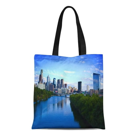 SIDONKU Canvas Tote Bag Sklyline Skyline of Philadelphia Top Best Daylight Reusable Handbag Shoulder Grocery Shopping