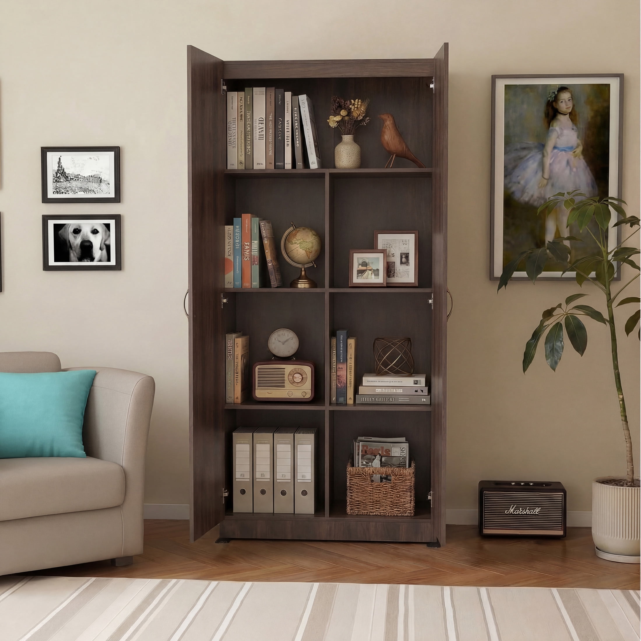CONCETTA 71 inch Wooden Storage Cabinet, Freestanding Cupboard, 4-Tier Home Organizer for Kitchen, Living Room, Bedroom, Pantry, Brown