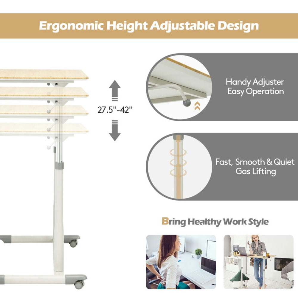 Resenkos Standing Desk,Stand up Table, Home Office Desk,Height Adjustable Computer Desk Sit to Stand Rolling Notebook Table -Natural