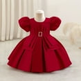 thumbnail image 2 of SERTG Little Girls' Party Dress Sheer Paneled Skirt with Back Zipper Short Sleeve Round Neck Princesse Outfit for 6 Months-4 Years(Red,2 Years), 2 of 6