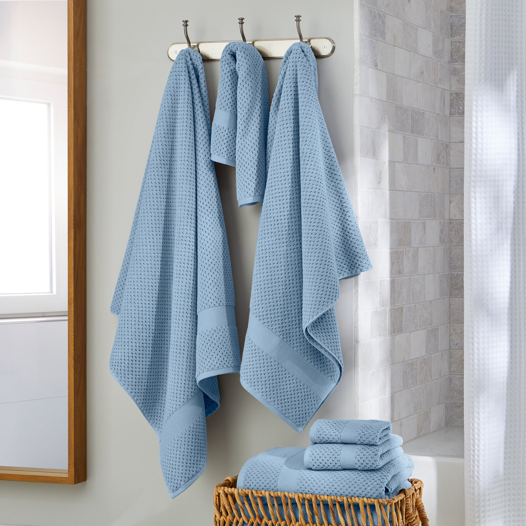Better Homes & Gardens Signature Soft Cotton Popcorn Textured 6 Piece Bath Towel Set,Blue Silver