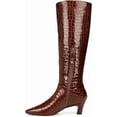 thumbnail image 2 of Franco Sarto Women's Andria Pointed Toe Knee High Boot Brown Croc Print Leather 10M, 2 of 5