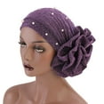thumbnail image 2 of Fashion Faux Pearl Decor Big Flower Women Elastic Hat Soft Head Wrap Cap Gifts, 2 of 7