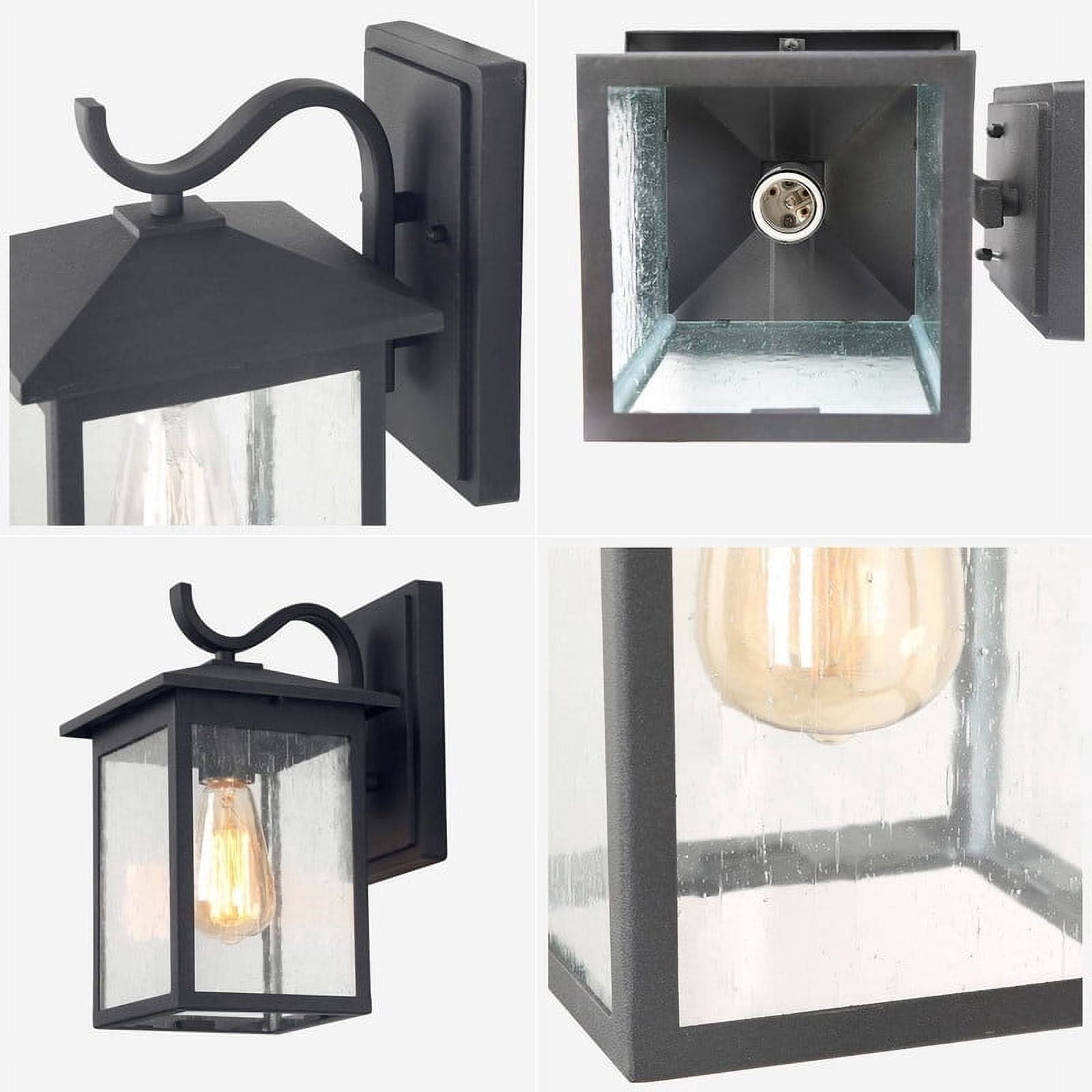 LNC 1-Light Black and Seeded Glass Panel Outdoor Lantern Wall Sconce for Patio and Garden