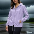 thumbnail image 5 of IROINNID Women Rainproof Jacket Waterproof Lightweight Zippered Hooded Coat Long Sleeve Outerwear with Pockets and Storage Bag Casual Pullover for Fall Winter Spring(Purple,2XL), 5 of 7