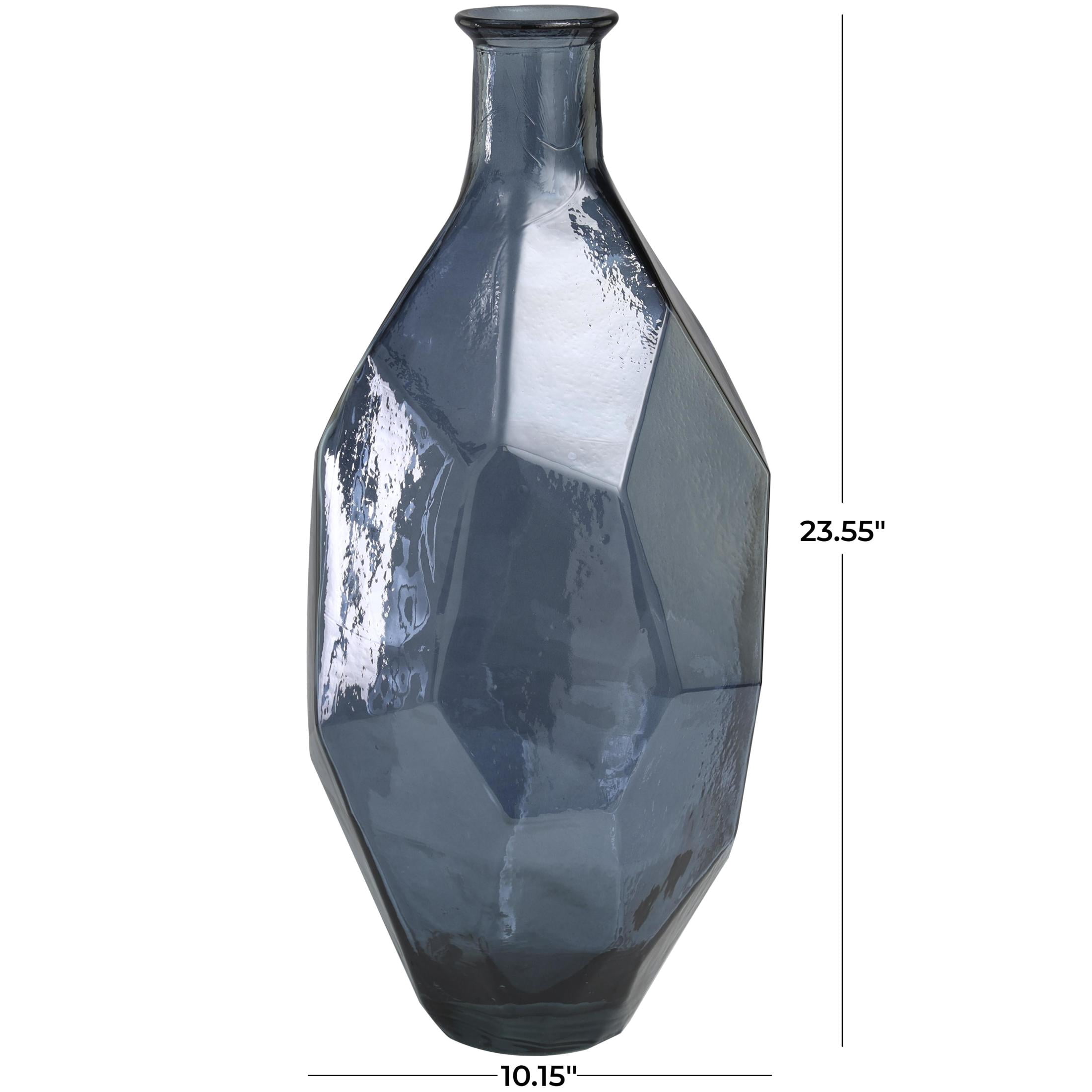 DecMode 24" Abstract Handmade Spanish Bottle Neck Faceted Blue Recycled Glass Vase
