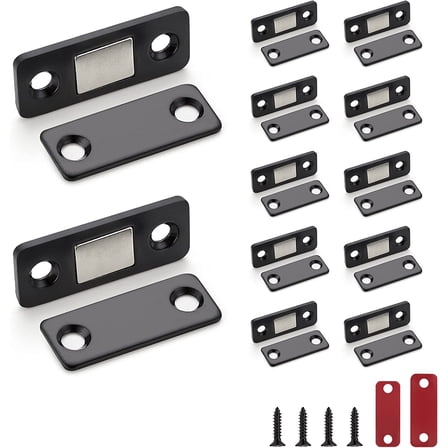 Magnetic Door Catch, Ultra Thin Cabinet Magnetic Catch with Strong Adhesive Sticker, Concealed Cabinet Door Magnets, Stainless Steel Door Catch Closer Magnetic Cabinet Latch | 12 Pack Black