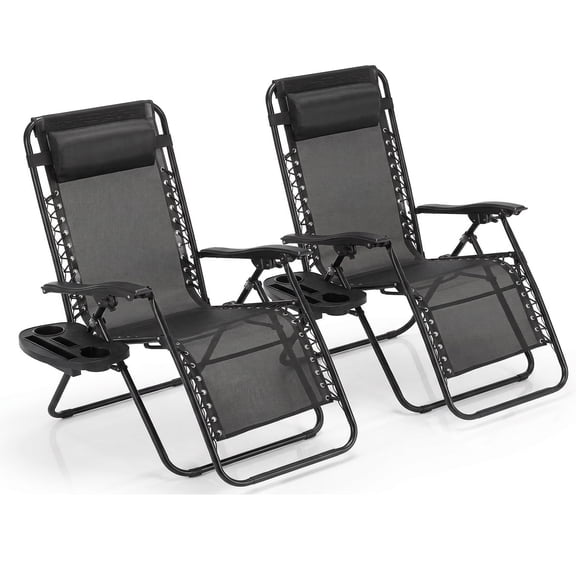 Alvantor 2-Pack Zero Gravity Lounge Chairs,Folding Recliners with Pillow & Cup Holder for Outdoor Patio, Pool, Beach